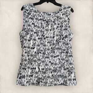 Marc New York Y2K Black White Grey Print Scoop Neckline Top X-Large